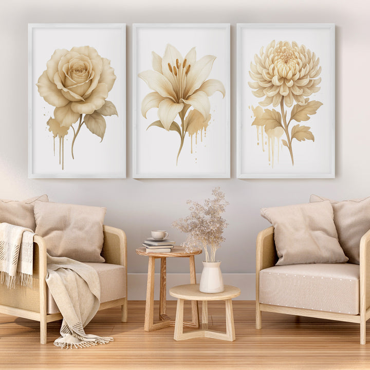 Floral Prints – Pastel Botanical Wall Art Set of 3
 - White Framed Poster No Border - Artworksets