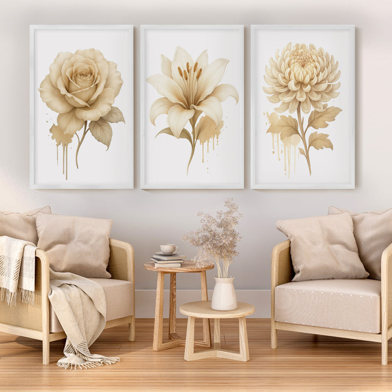 Floral Prints – Pastel Botanical Wall Art Set of 3
 - White Framed Poster No Border - Artworksets
