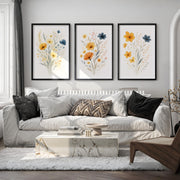 Floral Wall Art – Art Poster Decor Set (3 Pieces) - Black Framed Poster with White Border - Artworksets