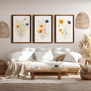 Floral Wall Art – Art Poster Decor Set (3 Pieces) - Dark Brown Framed Poster with White Border - Artworksets