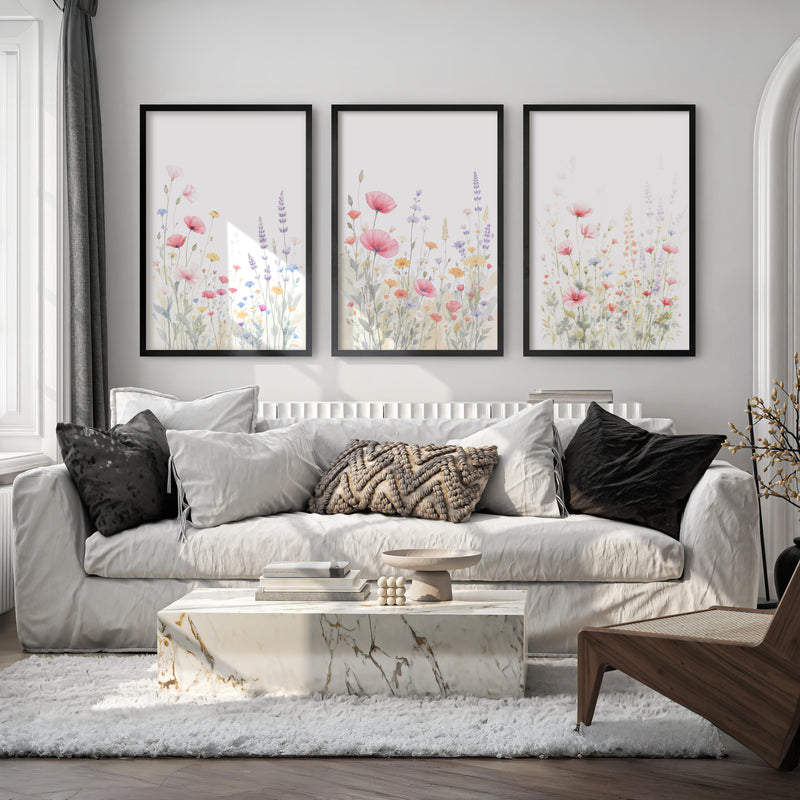 Flower Art Prints – Watercolor Wildflowers Set of 3

 - Black Framed Poster No Border - Artworksets