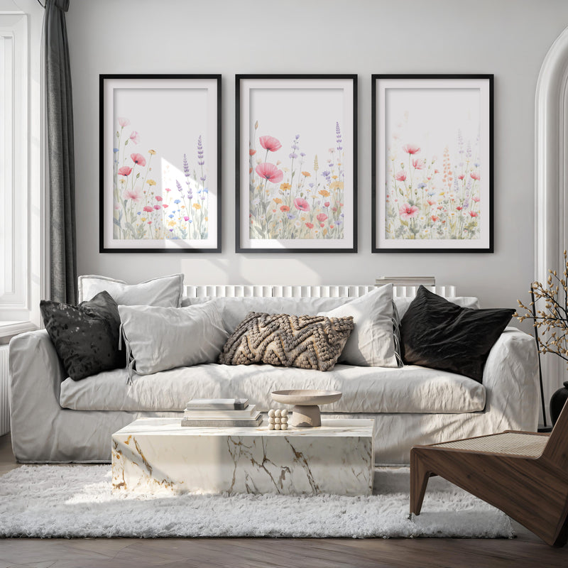 Flower Art Prints – Watercolor Wildflowers Set of 3

 - Black Framed Poster with White Border - Artworksets