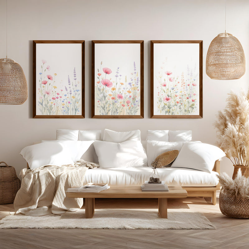 Flower Art Prints – Watercolor Wildflowers Set of 3

 - Dark Brown Framed Poster No Border - Artworksets