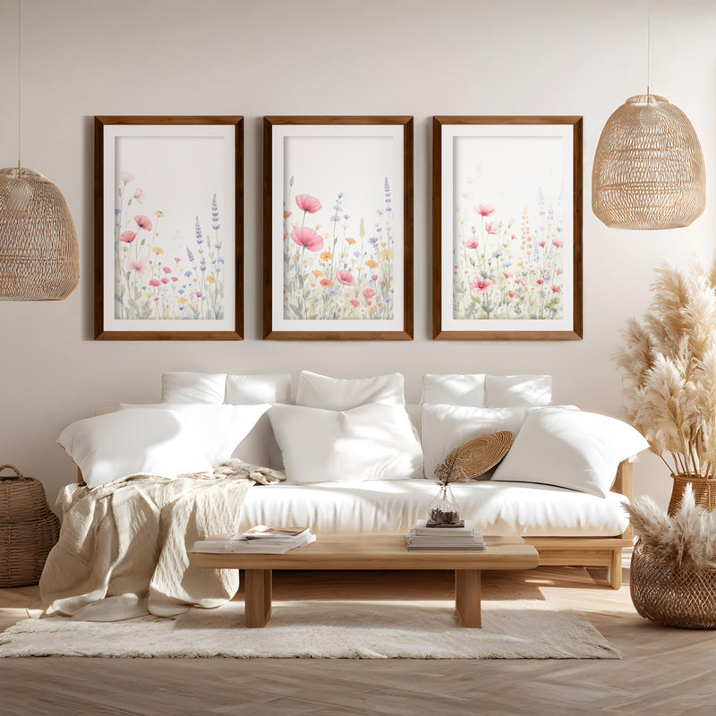 Flower Art Prints – Watercolor Wildflowers Set of 3

 - Dark Brown Framed Poster with White Border - Artworksets