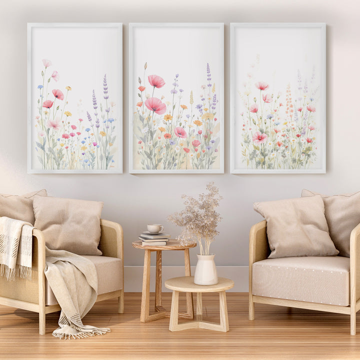 Flower Art Prints – Watercolor Wildflowers Set of 3

 - White Framed Poster No Border - Artworksets