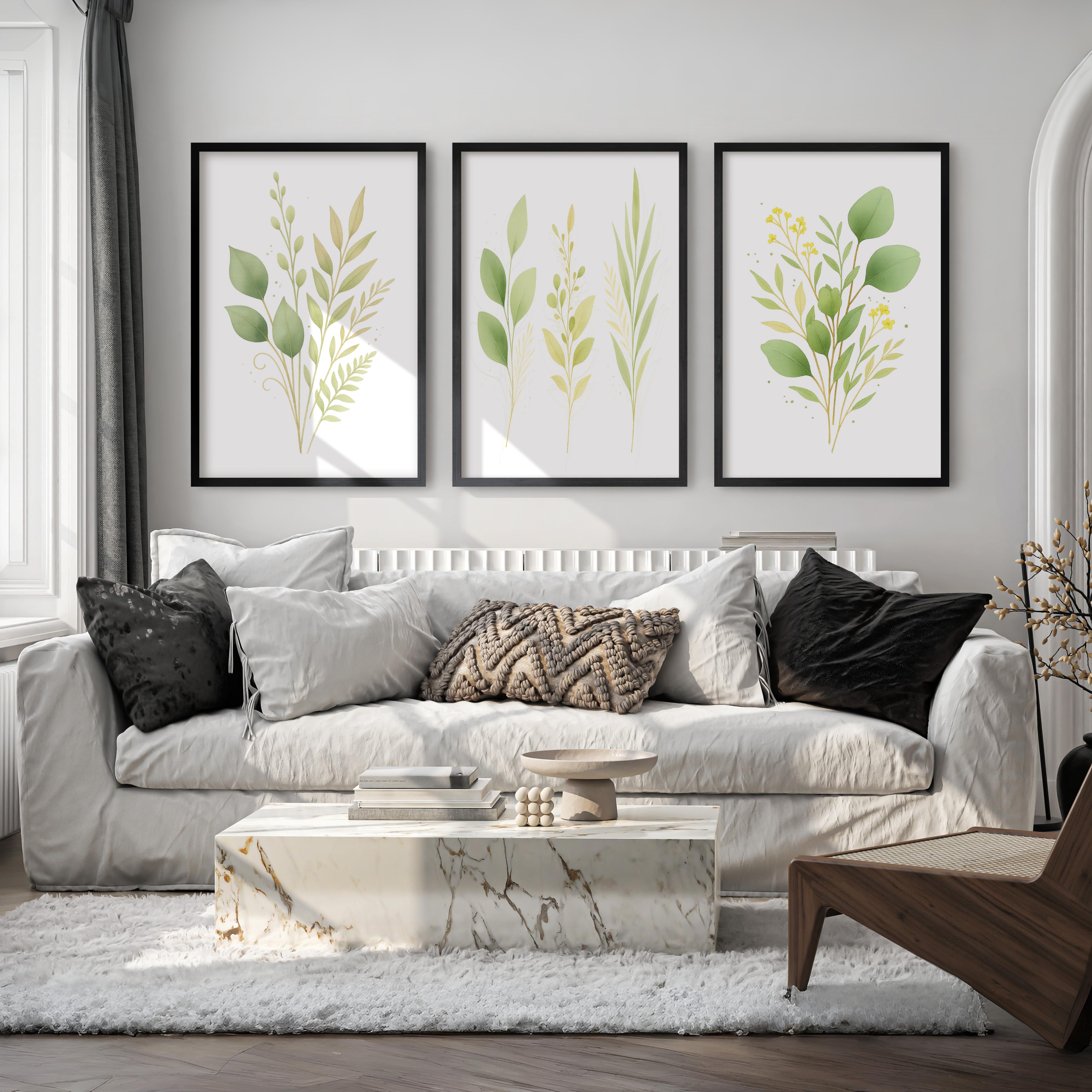 Flower Art Wall – Green Leaves Botanical Set of 3

 - Black Framed Poster No Border - Artworksets