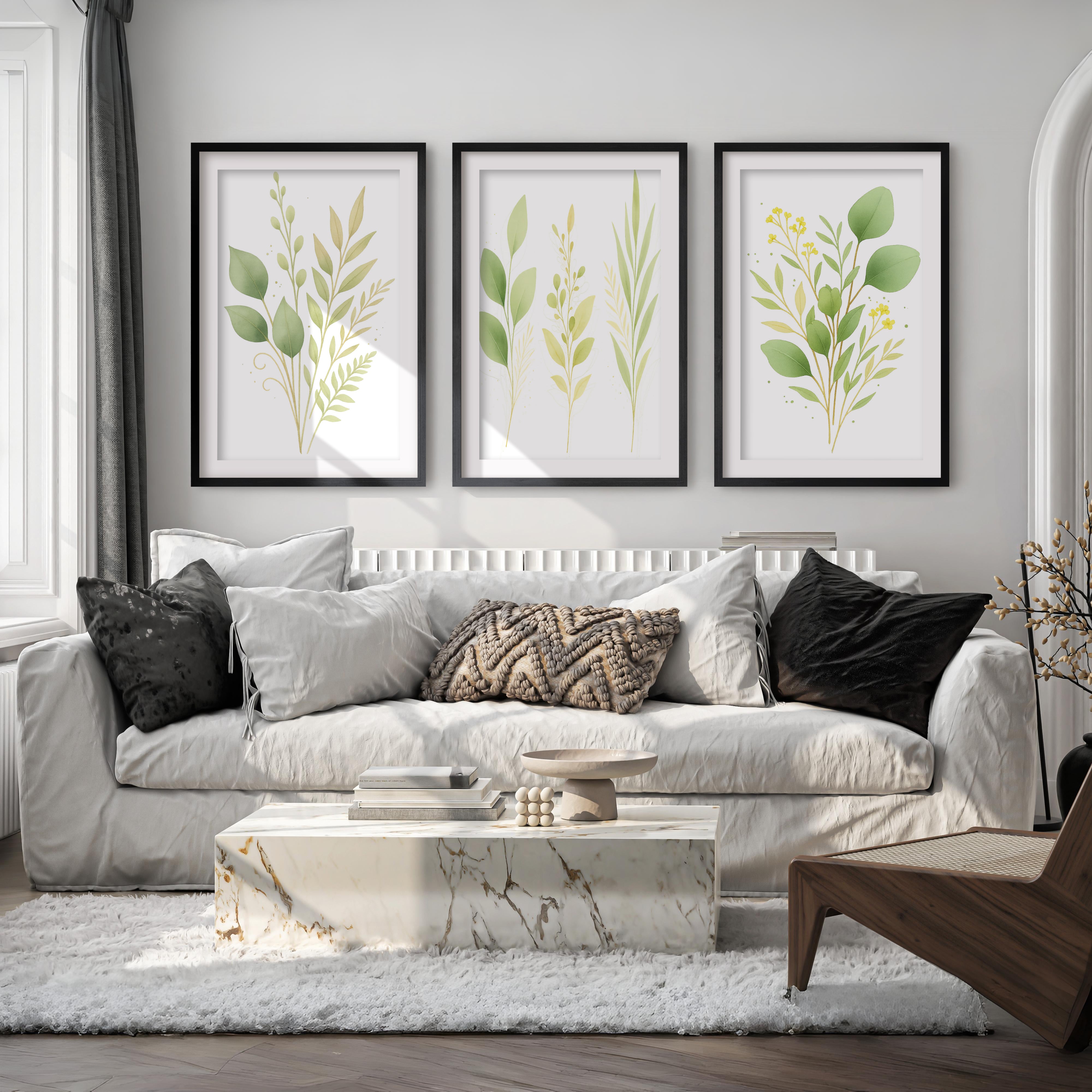 Flower Art Wall – Green Leaves Botanical Set of 3

 - Black Framed Poster with White Border - Artworksets
