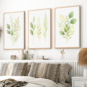 Flower Art Wall – Green Leaves Botanical Set of 3

 - Natural Wood Framed Poster No Border - Artworksets