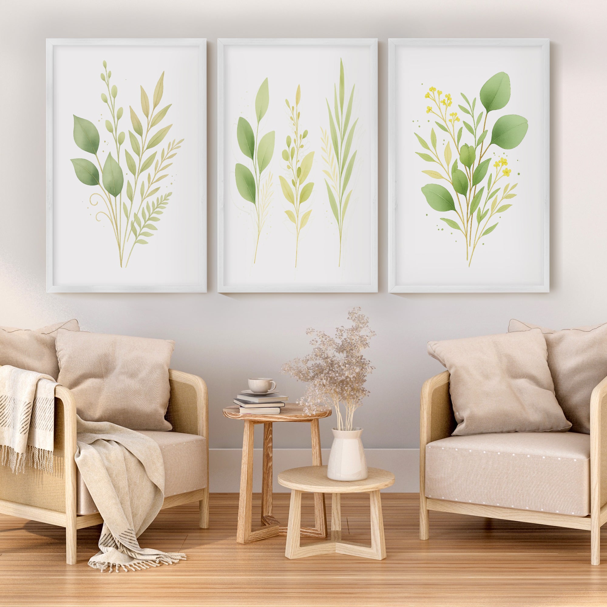 Flower Art Wall – Green Leaves Botanical Set of 3

 - White Framed Poster No Border - Artworksets