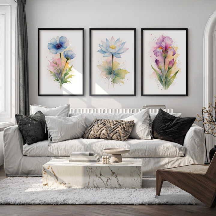 Flower Framed Art – Watercolor Botanical Set of 3

 - Black Framed Poster No Border - Artworksets