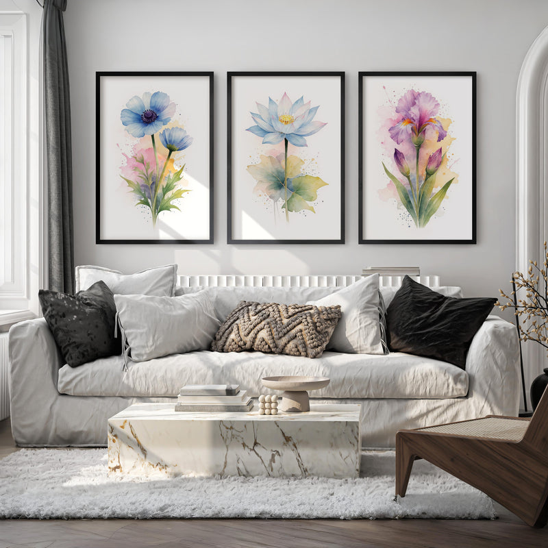 Flower Framed Art – Watercolor Botanical Set of 3

 - Black Framed Poster No Border - Artworksets
