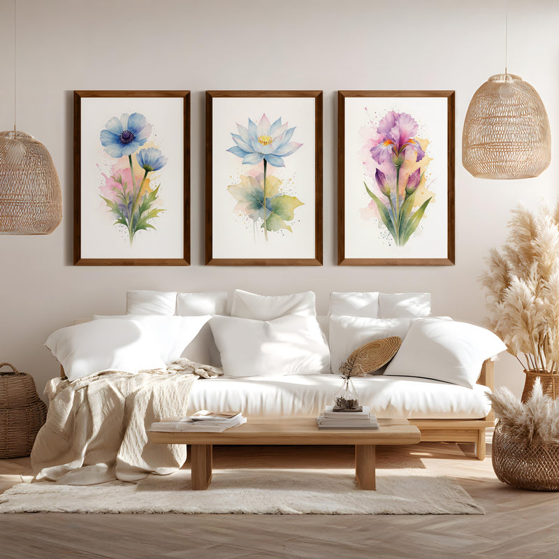 Flower Framed Art – Watercolor Botanical Set of 3

 - Dark Brown Framed Poster No Border - Artworksets