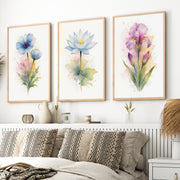 Flower Framed Art – Watercolor Botanical Set of 3

 - Natural Wood Framed Poster No Border - Artworksets