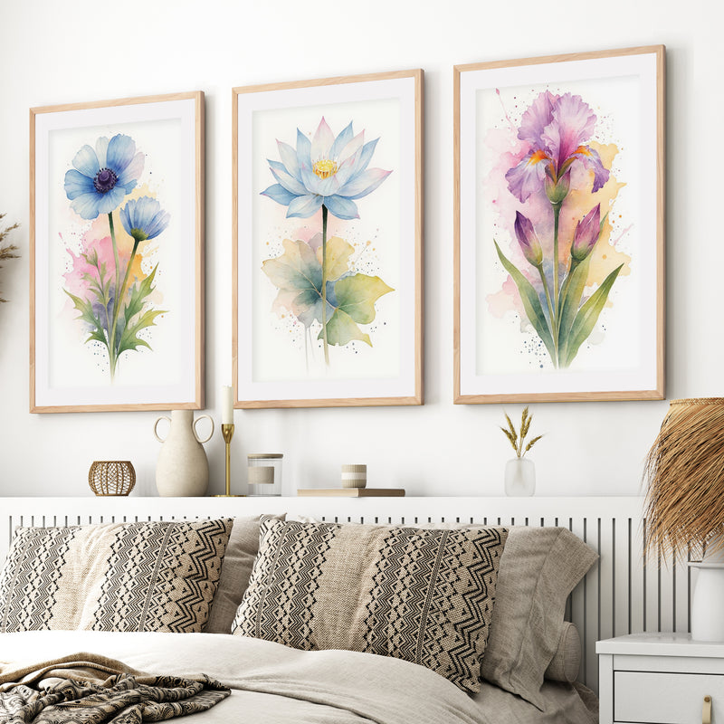 Flower Framed Art – Watercolor Botanical Set of 3

- Natural Wood Framed Poster with White Border - Artworksets