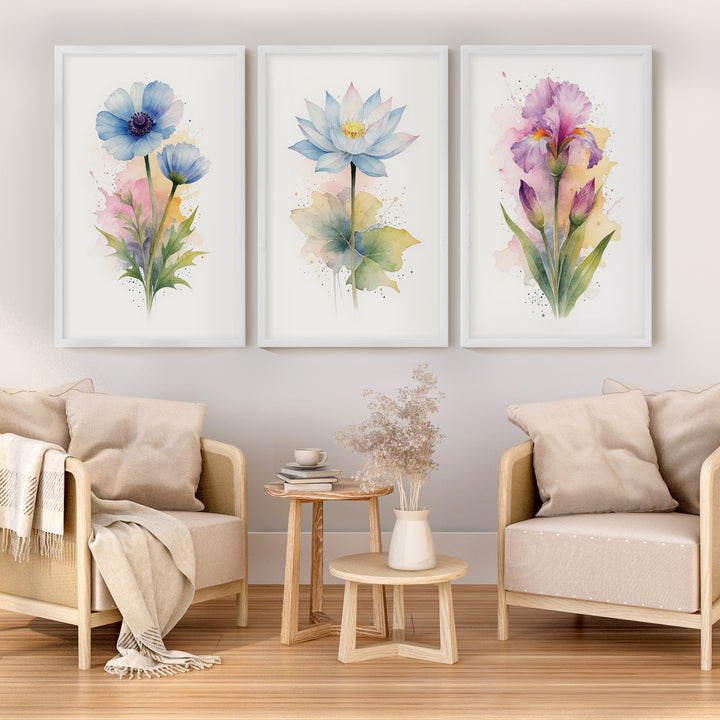 Flower Framed Art – Watercolor Botanical Set of 3

 - White Framed Poster No Border - Artworksets