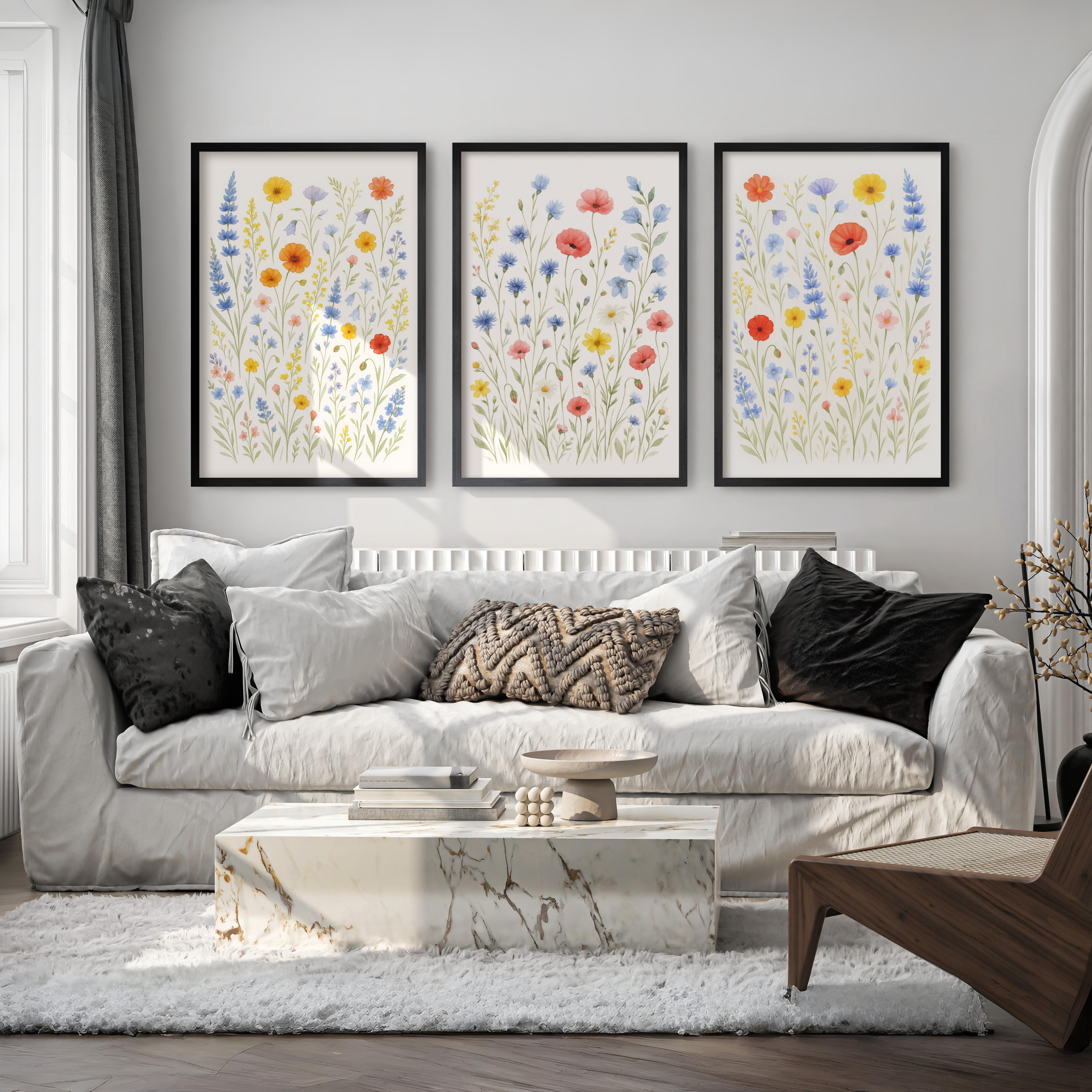Flower Wall Art – Prints Set of 3
 - Black Framed Poster No Border - Artworksets