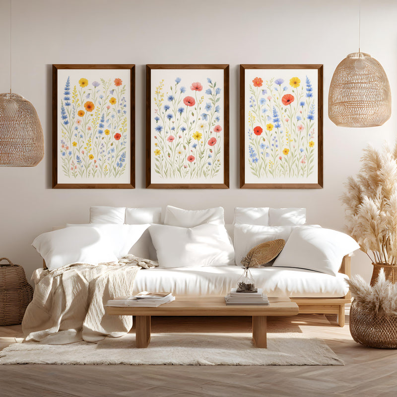 Flower Wall Art – Prints Set of 3
 - Dark Brown Framed Poster No Border - Artworksets