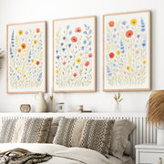 Flower Wall Art – Prints Set of 3
 - Natural Wood Framed Poster No Border - Artworksets