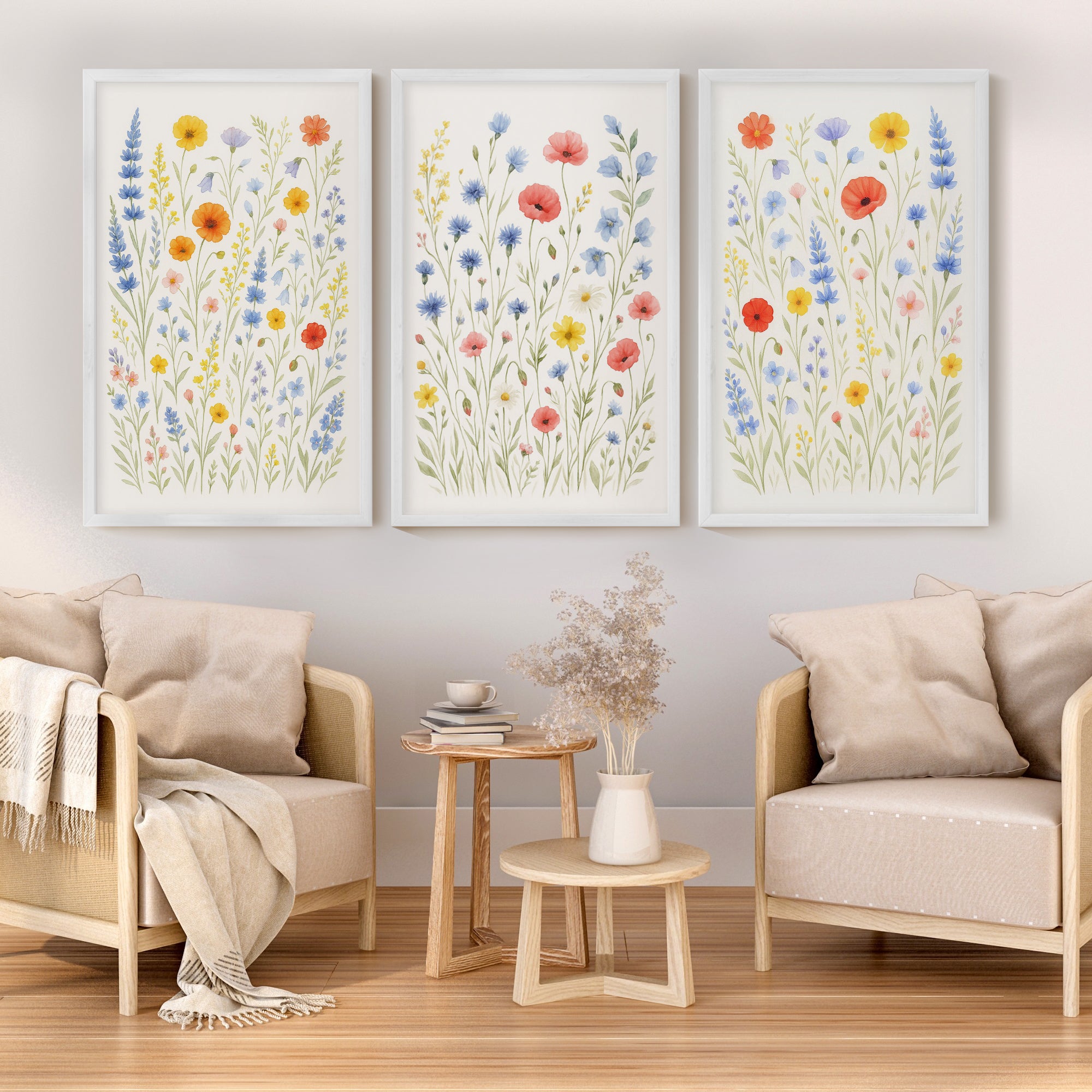 Flower Wall Art – Prints Set of 3
 - White Framed Poster No Border - Artworksets