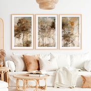 Forest Abstract Painting – Neutral Woodland Wall Art- Natural Wood Framed Poster with White Border - Artworksets