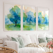 Forest Painting Abstract – Nature Wall Art Triptych - White Framed Poster No Border - Artworksets