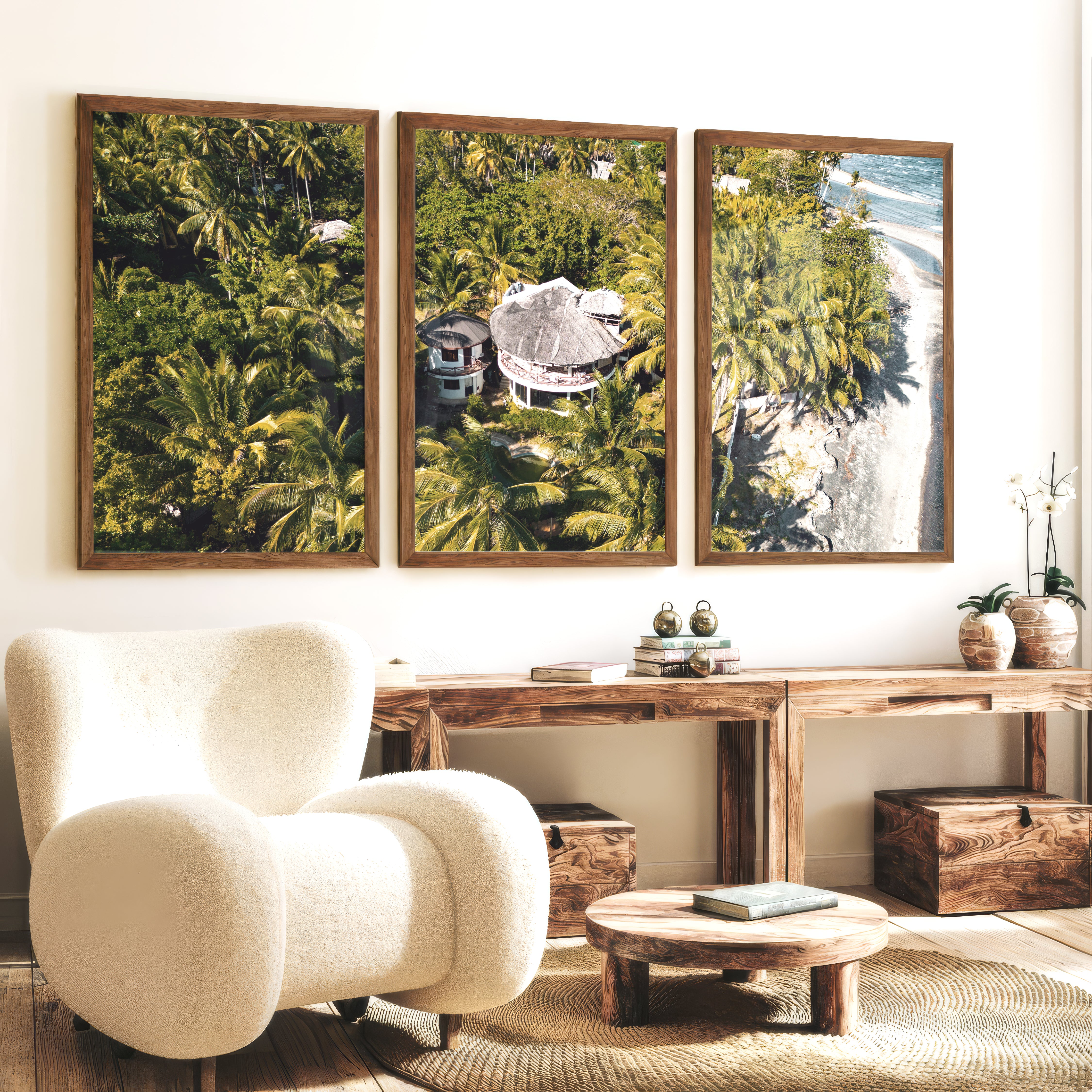 Palm Resort Framed Beach Art - Dark Brown Framed Poster No Border - Artworksets
