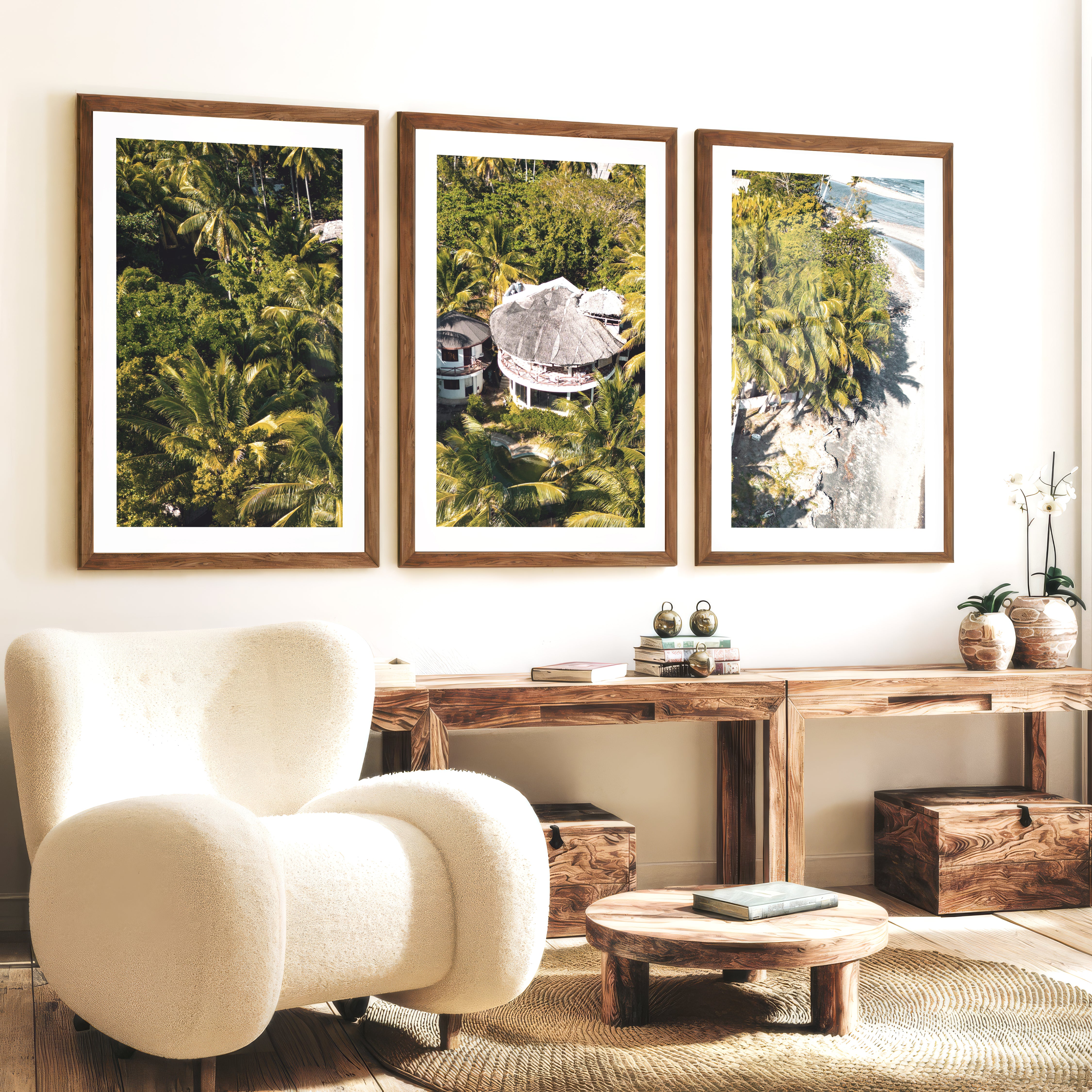 Palm Resort Framed Beach Art - Dark Brown Framed Poster with White Border - Artworksets