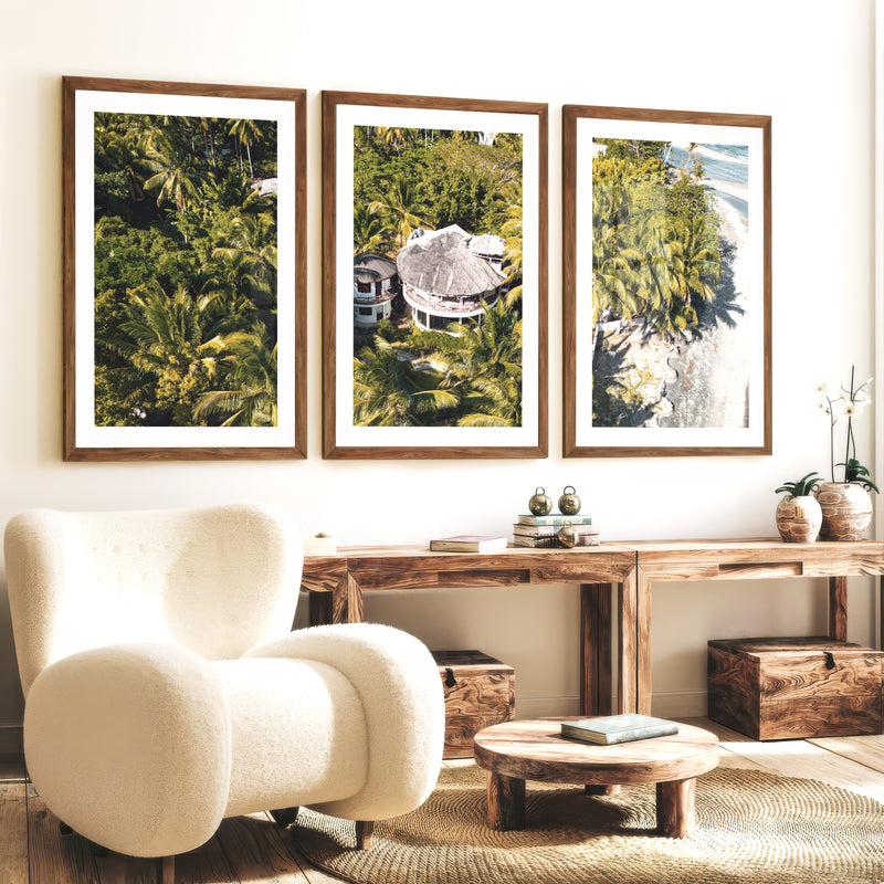 Palm Resort Framed Beach Art - Dark Brown Framed Poster with White Border - Artworksets