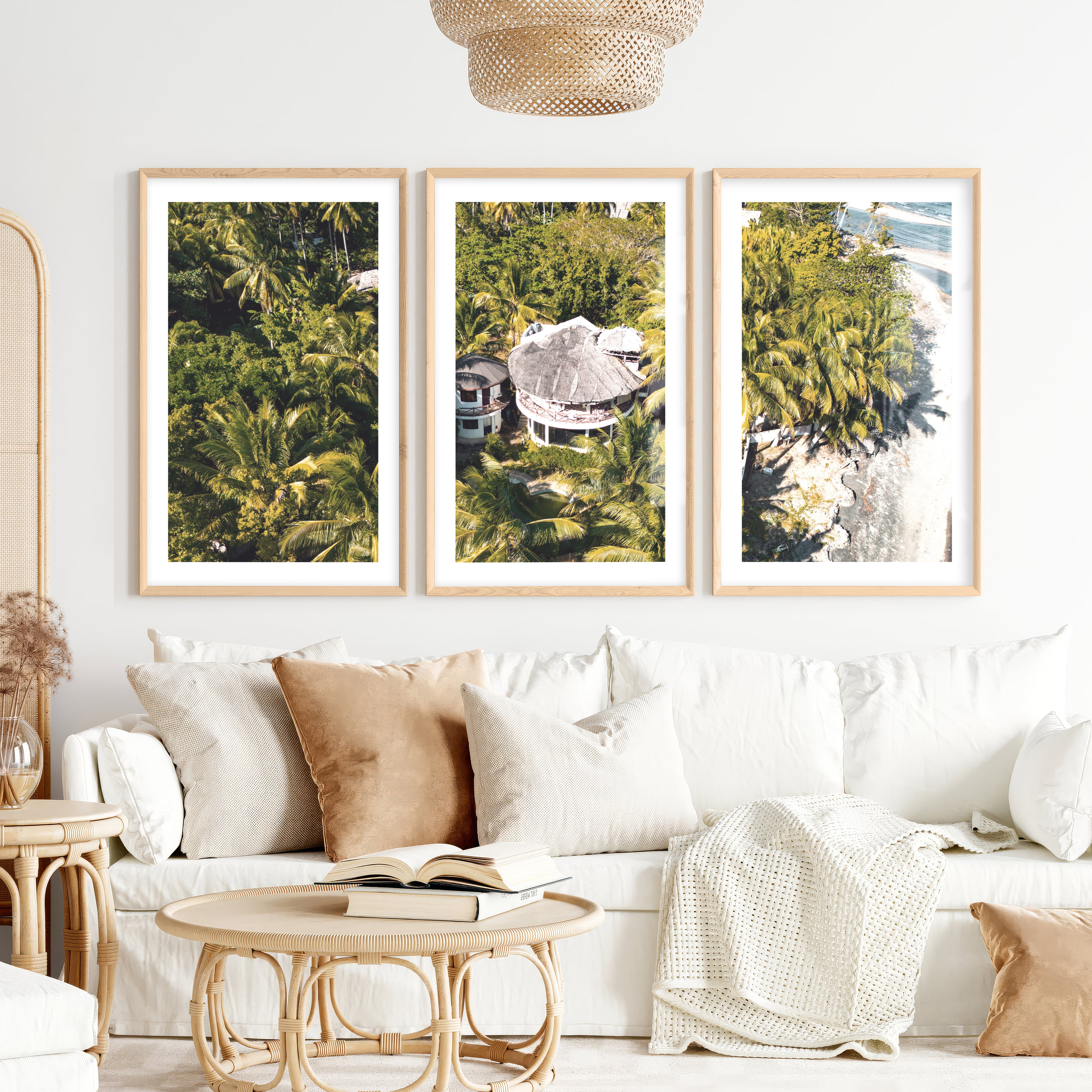 Palm Resort Framed Beach Art- Natural Wood Framed Poster with White Border - Artworksets