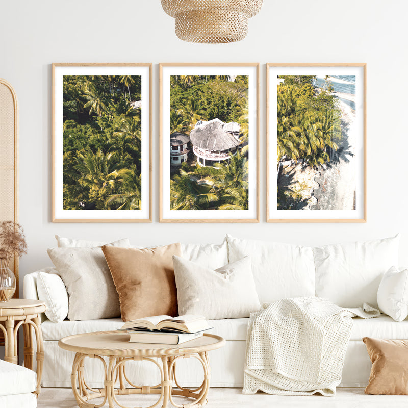 Palm Resort Framed Beach Art- Natural Wood Framed Poster with White Border - Artworksets