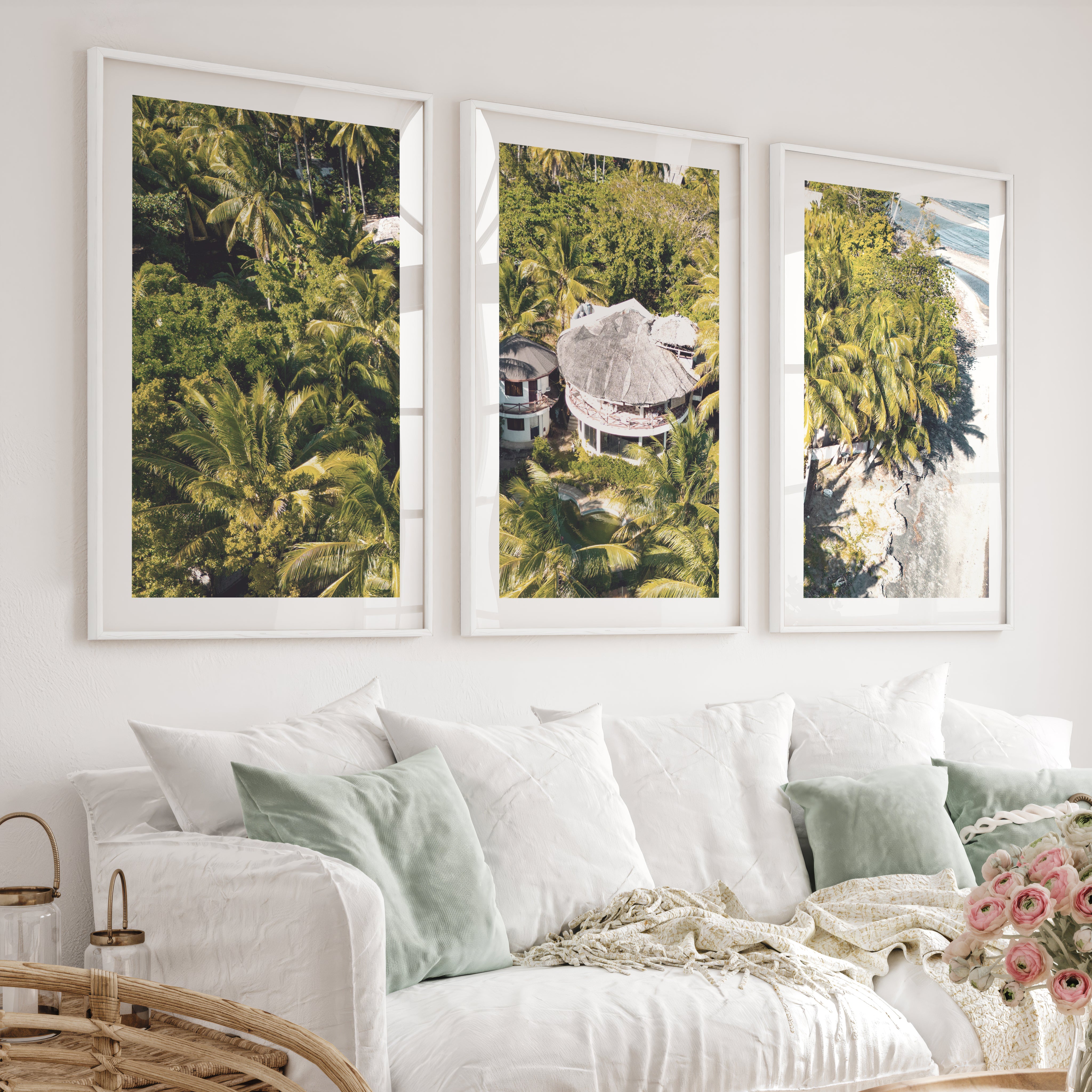 Palm Resort Framed Beach Art - White Framed Poster with White Border - Artworksets