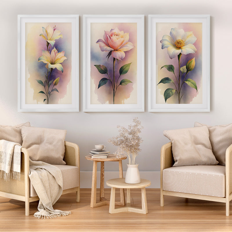 Framed Floral Prints – Watercolor Flowers Set of 3









 - White Framed Poster with White Border - Artworksets