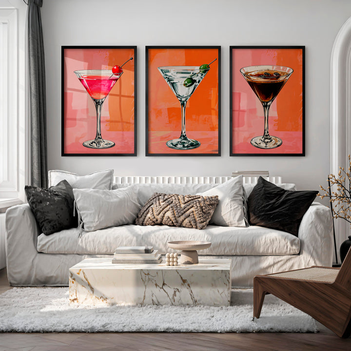 Cocktail Glasses framed retro art - Black Framed Poster No Border - Artworksets