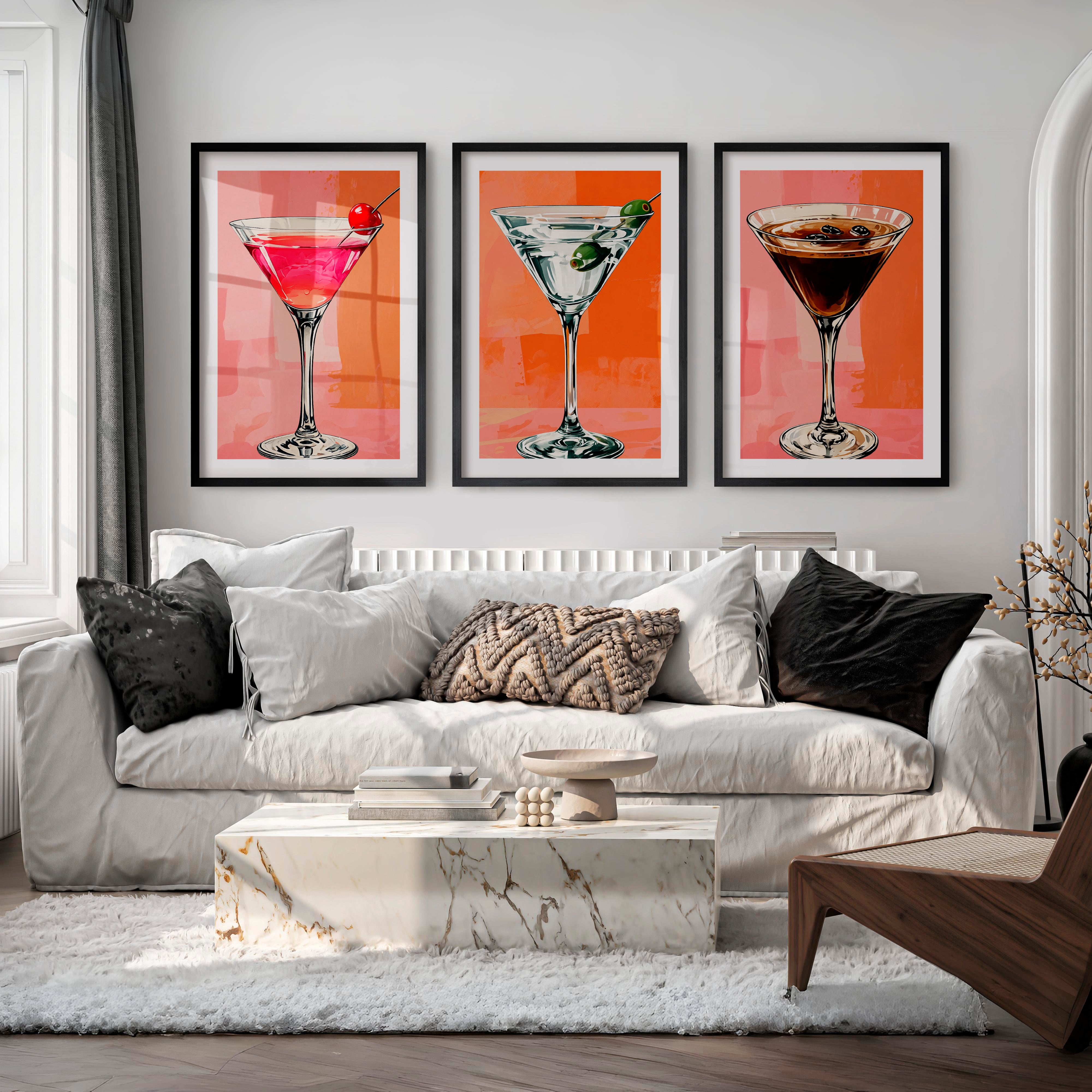 Cocktail Glasses framed retro art - Black Framed Poster with White Border - Artworksets