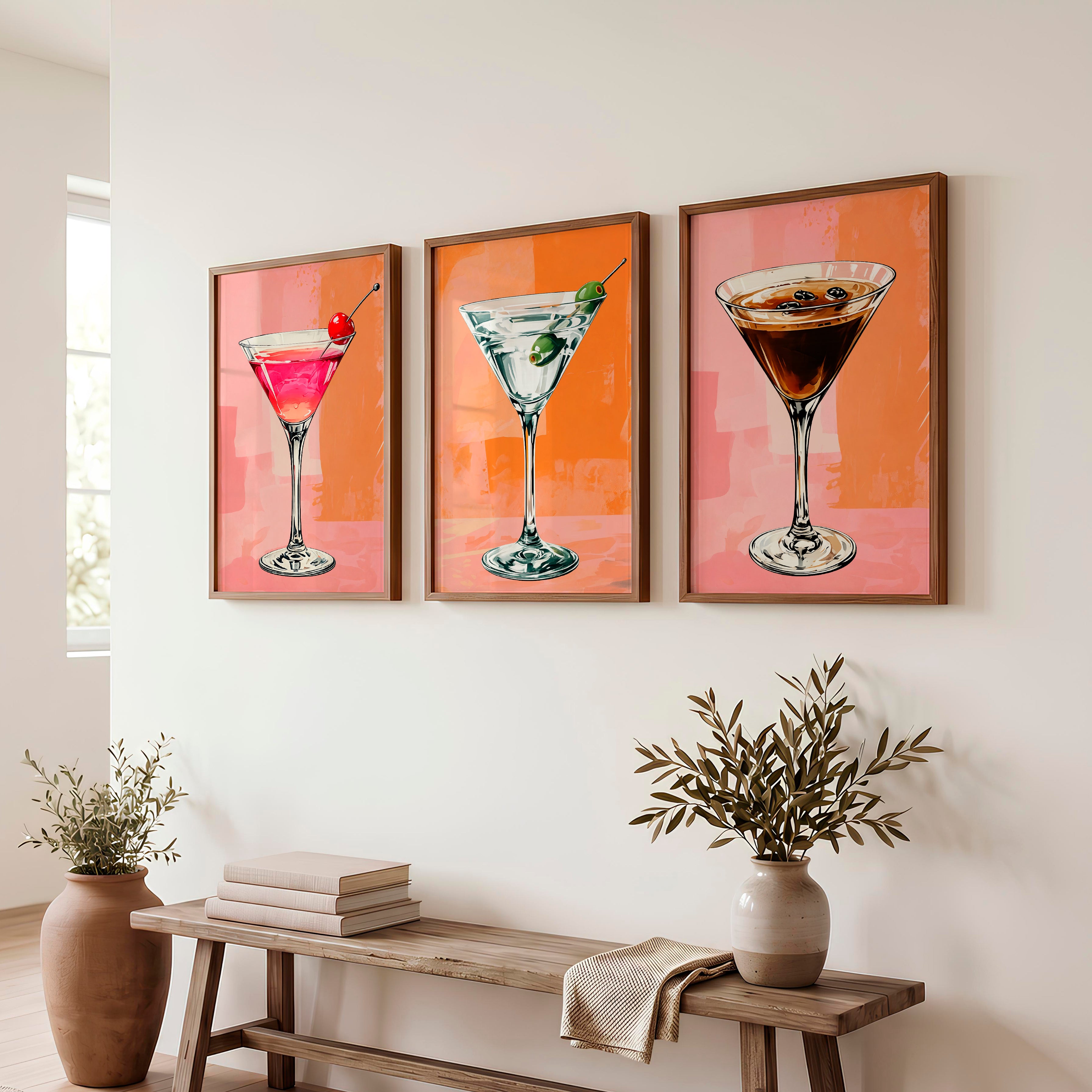 Cocktail Glasses framed retro art - Dark Brown Framed Poster No Border - Artworksets
