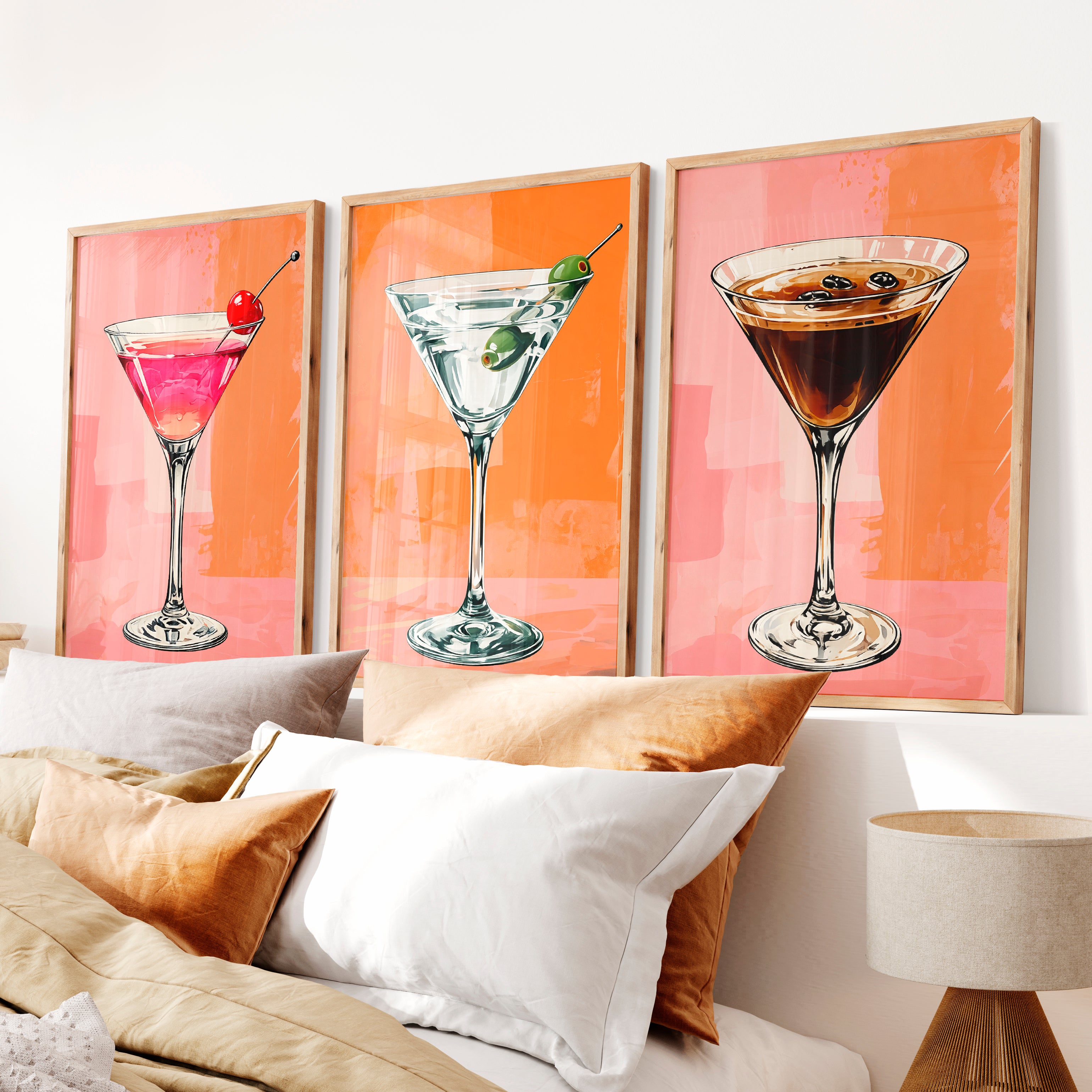 Cocktail Glasses framed retro art - Natural Wood Framed Poster No Border - Artworksets