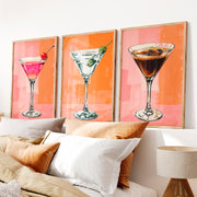 Cocktail Glasses framed retro art - Natural Wood Framed Poster No Border - Artworksets