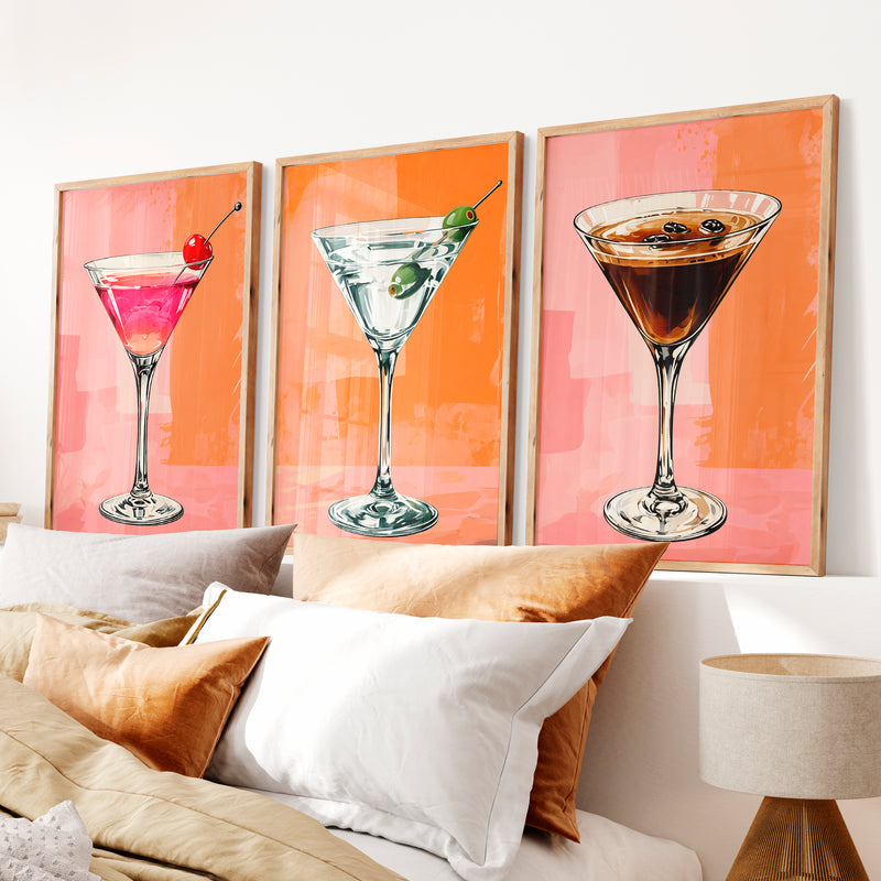 Cocktail Glasses framed retro art - Natural Wood Framed Poster No Border - Artworksets