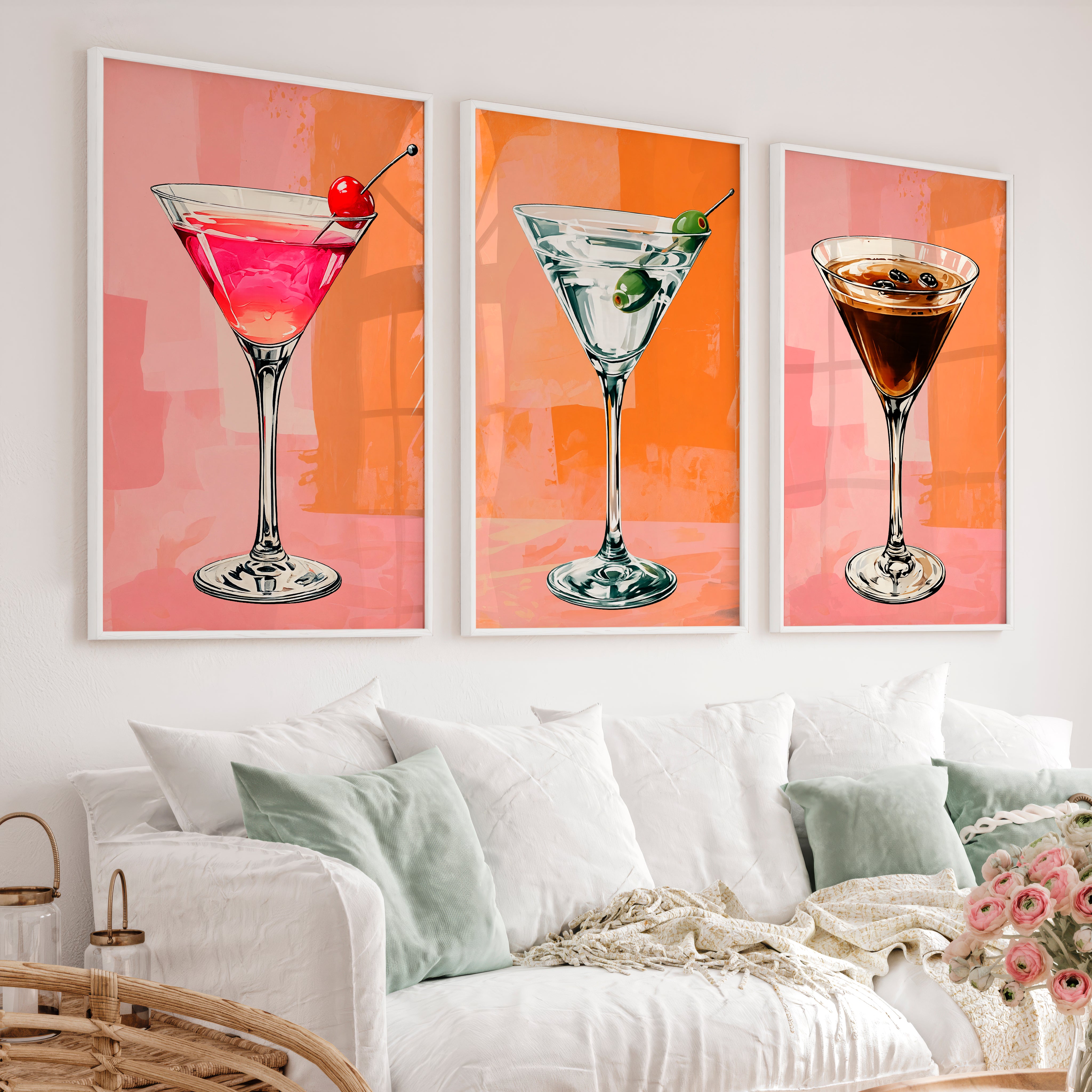 Cocktail Glasses framed retro art - White Framed Poster No Border - Artworksets