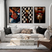 Framed Retro Art Featuring Glamorous Hand and Red Lips - Black Framed Poster No Border - Artworksets