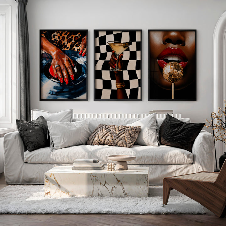 Framed Retro Art Featuring Glamorous Hand and Red Lips - Black Framed Poster No Border - Artworksets