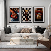 Framed Retro Art Featuring Glamorous Hand and Red Lips - Black Framed Poster with White Border - Artworksets