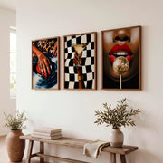 Framed Retro Art Featuring Glamorous Hand and Red Lips - Dark Brown Framed Poster No Border - Artworksets