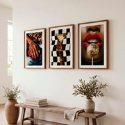 Framed Retro Art Featuring Glamorous Hand and Red Lips - Dark Brown Framed Poster with White Border - Artworksets