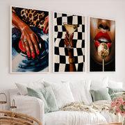 Framed Retro Art Featuring Glamorous Hand and Red Lips - White Framed Poster No Border - Artworksets