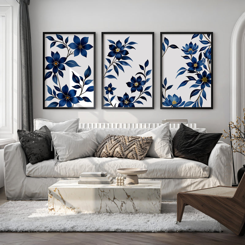Framed Vintage Floral Prints – Blue Botanical Set of 3

 - Black Framed Poster No Border - Artworksets