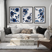Framed Vintage Floral Prints – Blue Botanical Set of 3

 - Black Framed Poster with White Border - Artworksets