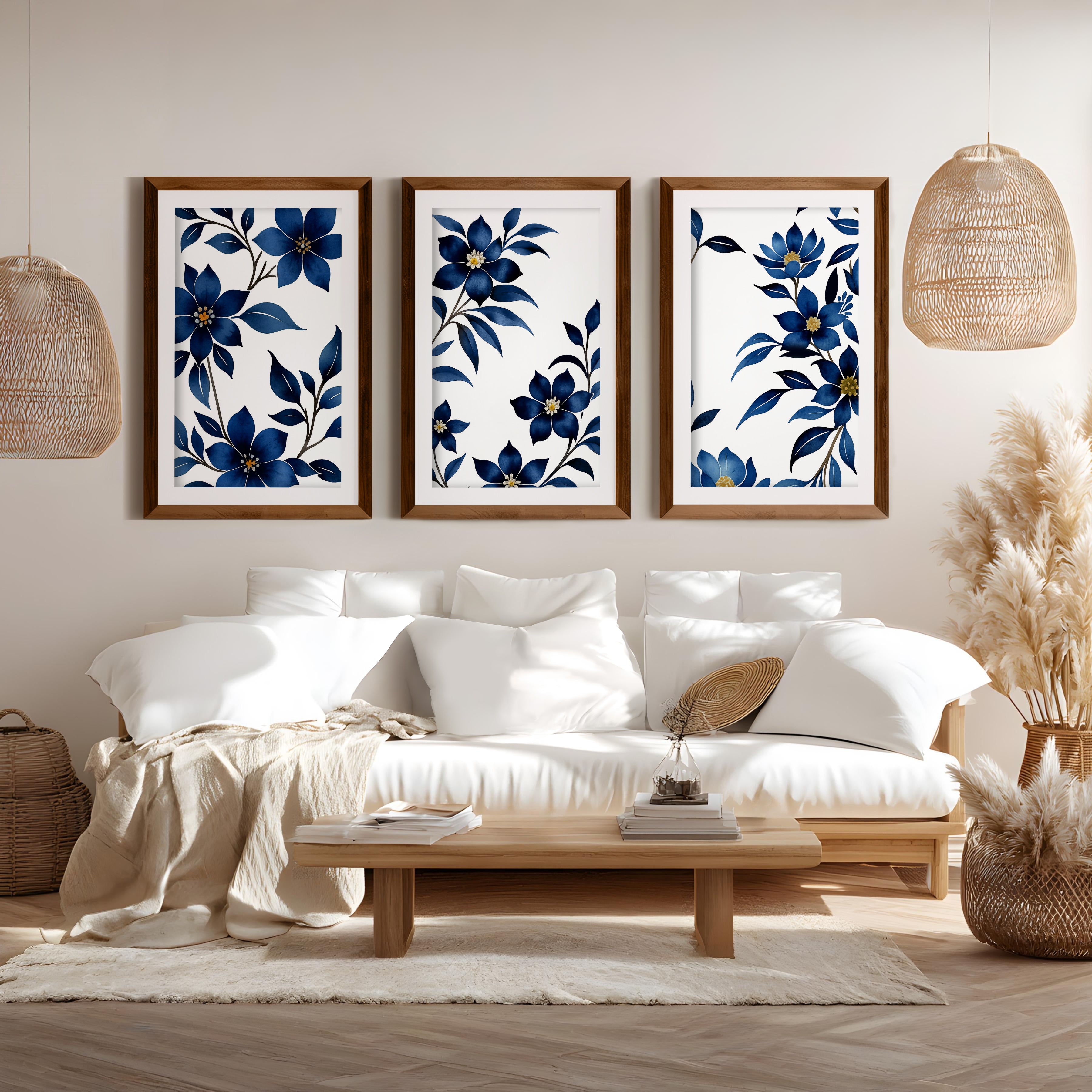 Framed Vintage Floral Prints – Blue Botanical Set of 3

 - Dark Brown Framed Poster with White Border - Artworksets