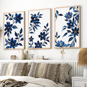 Framed Vintage Floral Prints – Blue Botanical Set of 3

 - Natural Wood Framed Poster No Border - Artworksets
