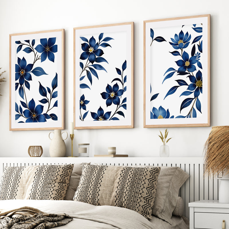 Framed Vintage Floral Prints – Blue Botanical Set of 3

- Natural Wood Framed Poster with White Border - Artworksets